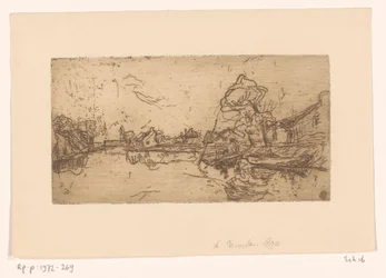 Flusslandschaft mit Figuren in einem Boot