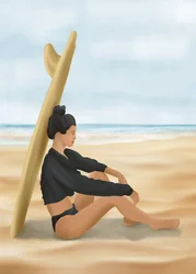Strandsurfende Frau