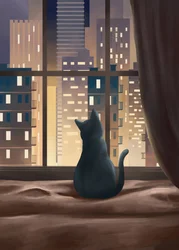 Schwarze Katze Stadtleuchten