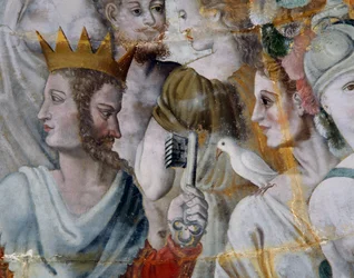 Janus mit Schlüsseln der Stadt Rom und Juno, Fresken in vergoldetem Turm der Ligue, Schule von Fontainebleau, Schloss Tanlay, Burgund, Frankreich