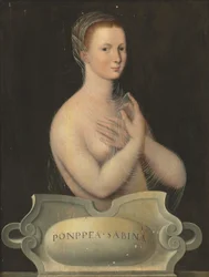 Porträt von Poppaea Sabina, Halbfigur, in einem transparenten Schleier, vor einer Steinkartusche