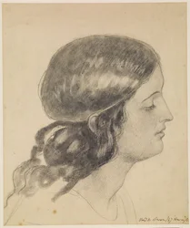 Unsere Dame der Samstagnacht - Studie des Kopfes eines Engels mit Wasserschale