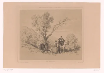 Rastende Familie auf Reise in einer Berglandschaft