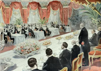 Dinner für Felix Faure von den Vertretern des Handels und der Industrie im Jahr 1897 (Gravur)