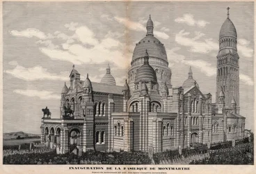 Einweihung der Basilika Sacré-Cœur in Montmartre im Jahr 1891 (Erscheinung des Denkmals nach vollständiger Fertigstellung) - Gravur von Meaulle im Jahr 1891