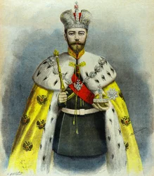 Porträt von Zar Nikolaus II. im Krönungsgewand im Mai 1896
