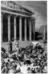 Allgemeines Wahlrecht und die Republik vertreiben Händler aus dem Tempel