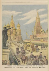 Feier zur Krönung von Zar Nikolaus II. (1894-1917): Ankunft des Gefolges auf dem Roten Platz, aus „Le Petit Journal“, 31. Mai 1896