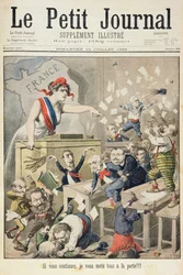 Titelblatt, das einen Tumult im Abgeordnetenhaus darstellt, Illustration aus dem illustrierten Supplement von Le Petit Journal, 10. Juli 1898