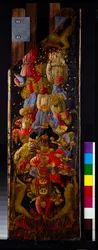 Zwei Tafeln aus dem Jüngsten Gericht, die den Aufstieg in den Himmel und den Abstieg in die Hölle zeigen