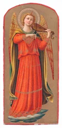 Farblithografie von Fra Angelico mit einem Violine spielenden Engel, um 1910