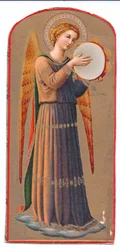 Farblithografie Fra Angelico Engel spielt Tamburin, ca. 1910