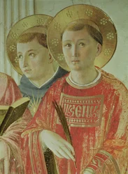 Madonna des Schattens, Detail von St. Thomas von Aquin und St. Laurentius, aus dem Korridor im ersten Stock