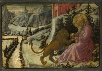 Heiliger Hieronymus und der Löwe Predella-Panel des Pistoia Santa Trinità Altars, 1455-1460