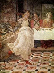 Salome tanzt beim Festmahl des Herodes, Detail des Freskenzyklus mit den Lebensgeschichten der heiligen Stephanus und Johannes des Täufers aus der Hauptkapelle, 1452-64