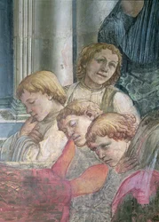 Die Feier der Reliquien des St. Stephanus Detail der Chorsänger, 1452-66 Fresko