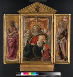 Triptychon: Madonna mit Kind mit Johannes dem Täufer und St. Georg, ca. 1437