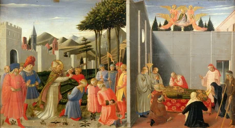 Der heilige Nikolaus befreit einen unschuldigen Mann, der zum Tode verurteilt wurde, aus dem Perugia-Altar, ca. 1437