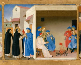 Der Disput des heiligen Dominikus und das Wunder des Buches, Predella des Altaraufsatzes „Die Krönung von“