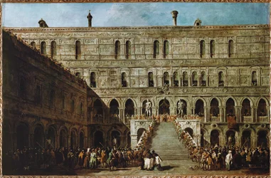 Krönung des Dogen von Venedig auf der Riesentreppe des Dogenpalastes …