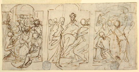 Drei Phasen der Passion: Die Verspottung, Christus vor Pilatus, Geißelung, ca. 1848