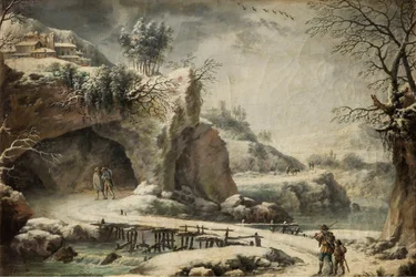 Eine gefrorene Flusslandschaft mit Figuren