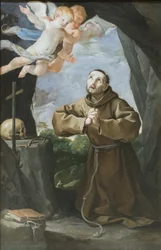 Heiliger Franziskus, der das Kreuz anbetet