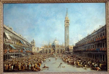 Der Doge von Venedig Alvise IV. wird nach seiner Wahl von den Gondolieri getragen