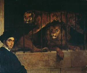 Selbstporträt mit einem Tiger und Löwen