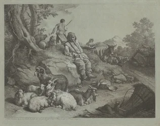 Sitzender Hirte vor einer Ziegenherde, nach 1766
