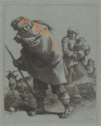 Schäfer mit Spazierstock und eine Bäuerin mit Kind, 1758-1759