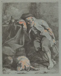 Schlafender alter Mann mit Hund, 1759