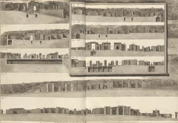 Querschnitte, die die verschiedenen Aspekte der im Plan von Pompeji gezeigten Gebäude zeigen, 1804