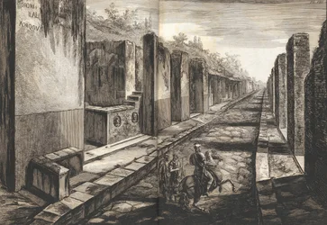 Ansicht von der Straße, die unter dem Tor zur Stadt Pompeji führt, mit dem Fußweg, 1804