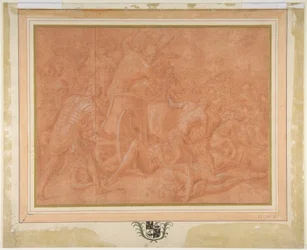 Odysseus und seine Gefährten kämpfen gegen die Kikonen vor der Stadt Ismaros, Studie für ein zerstörtes Fresko in der Galerie d