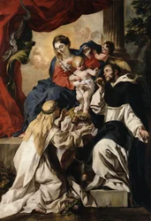 Die thronende Maria mit dem Kind, dem heiligen Dominikus und der heiligen Katharina von Siena (Rosenkranzmadonna)