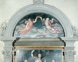 SS. Benedikt, Dominikus und Sebastian (Detail der Lünette)