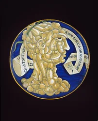 Teller mit einem aus Penissen zusammengesetzten Kopf, ca. 1536