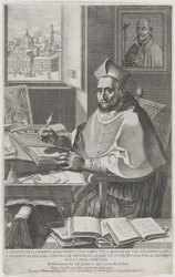 Kardinal Roberto Bellarmino an seinem Schreibtisch, schreibend, 1604