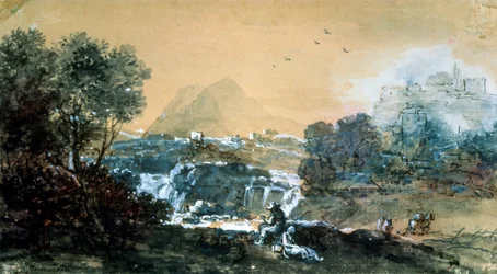Landschaft mit Wasserfall, italienische Malerei des 18. Jahrhunderts