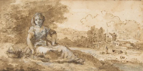 Sitzendes Mädchen in einer Landschaft