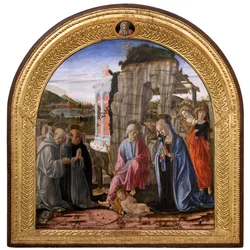 Geburt Christi mit den Heiligen Bernhard und Thomas von Aquin