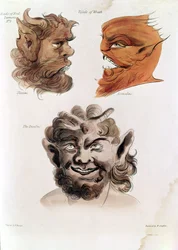 Köpfe böser Dämonen: Theumis, Asmodeus und der Inkubus, Illustrationen aus „The Magus“, veröffentlicht 1801