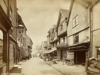 Butcher Row, mittelalterliche Straße in Coventry, Warwickshire, ca. 1880
