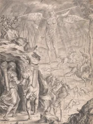 Dido und Aeneas Schutz suchend in einer Höhle
