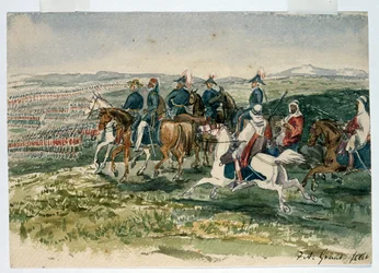 Die Wachen und Highlander empfangen von Omar Pascha und Marschall St. Arnaud, kommandiert vom Herzog von Cambridge in Aladyn, 6. Juli 1854