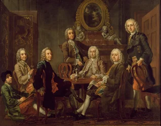 Porträt einer Gruppe von Herren, mit dem Künstler, ca. 1745