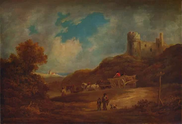 Ein Schloss, mit Wagen und Pferden, ca. 1886, 1938