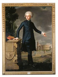 Ganzfiguriges Porträt von Don Juan Despuig y Zaforteza in einem schwarzen Anzug, signiert und beschriftet