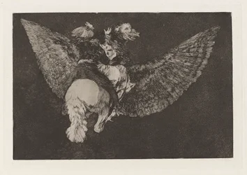 Fliegende Torheit, auch bekannt als Verleugne den Freund, der dich mit seinen Flügeln bedeckt und mit seinem Schnabel beißt, aus der Serie Los disparates (Los proverbios)